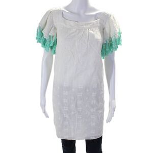 STS Womens Cotton Short Sleeve Tassel Fray Embroidered Blouse White Size L